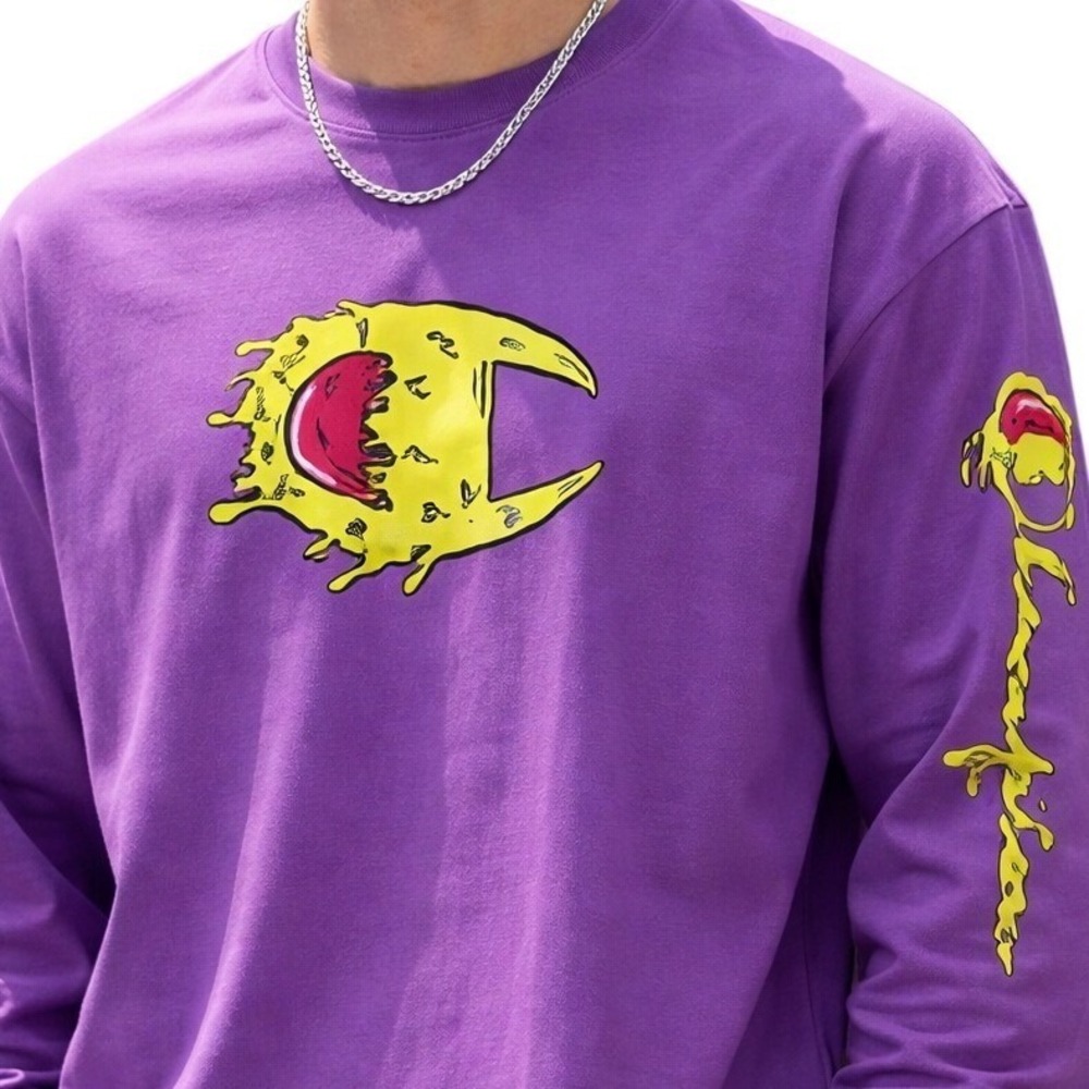 Champion Heritage Mens 2XL Purple Long Sleeve T-Shirt Slime Drip Graphic GT47